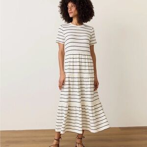 Marine Layer Black and White Striped Midi Dress